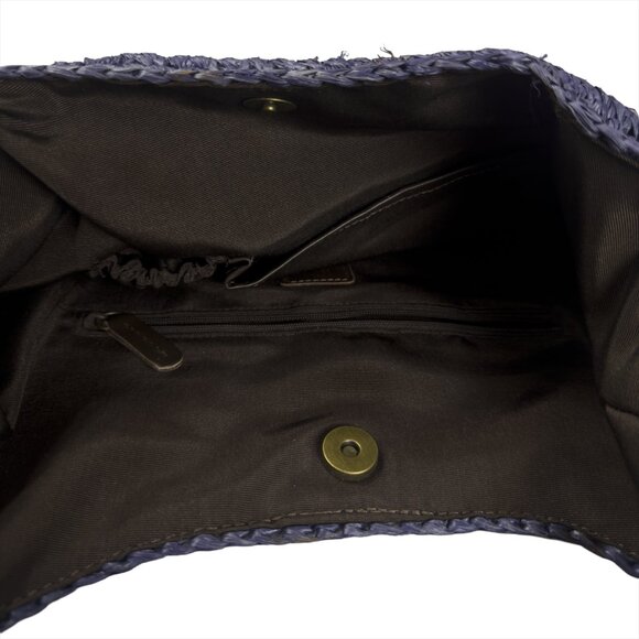 J.JILL Woven Straw Shoulder Bag Blue Boho Hobo Tote Leather Strap - Picture 9 of 10